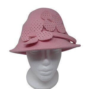Vintage Ophelie Pink Wool Felt Flower Detail Bucket Cloche Hat